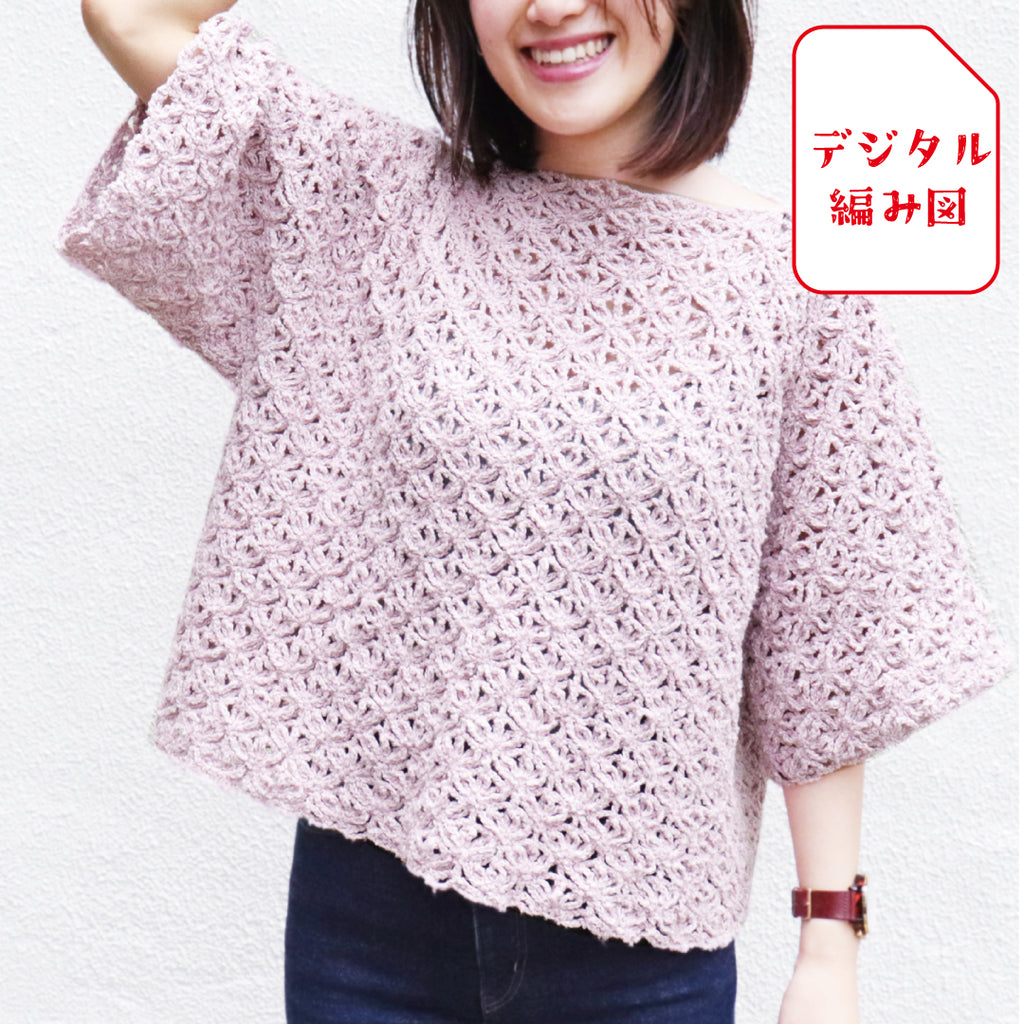 sawada itto：サワダイット-デジタル編み図1908i-1-レース柄プルオーバー