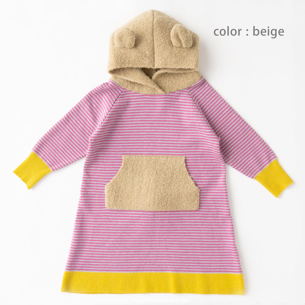 【SALE 30%OFF】ami amie : くまフード付きボーダーワンピース/233020