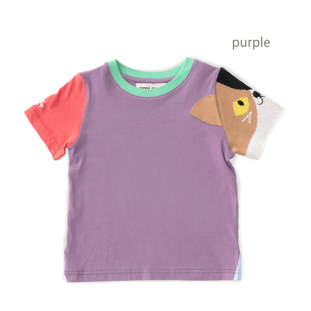 【SALE 30%OFF】ami amie : ねこニット袖Tシャツ/241015