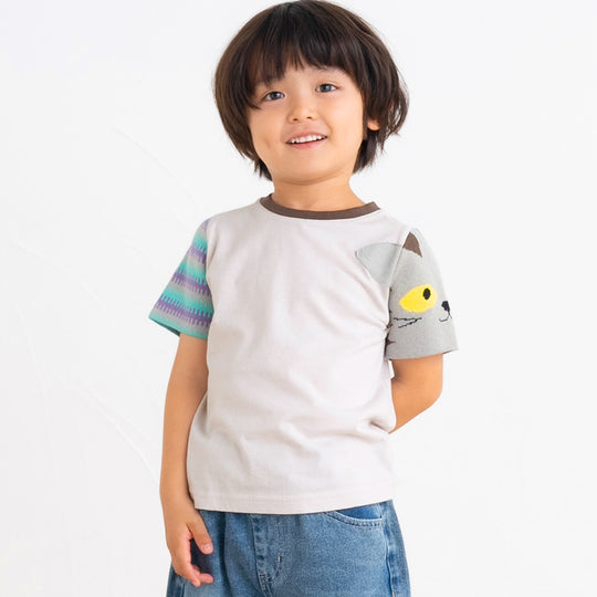 【SALE 30%OFF】ami amie :ねこニット袖Tシャツ/251016