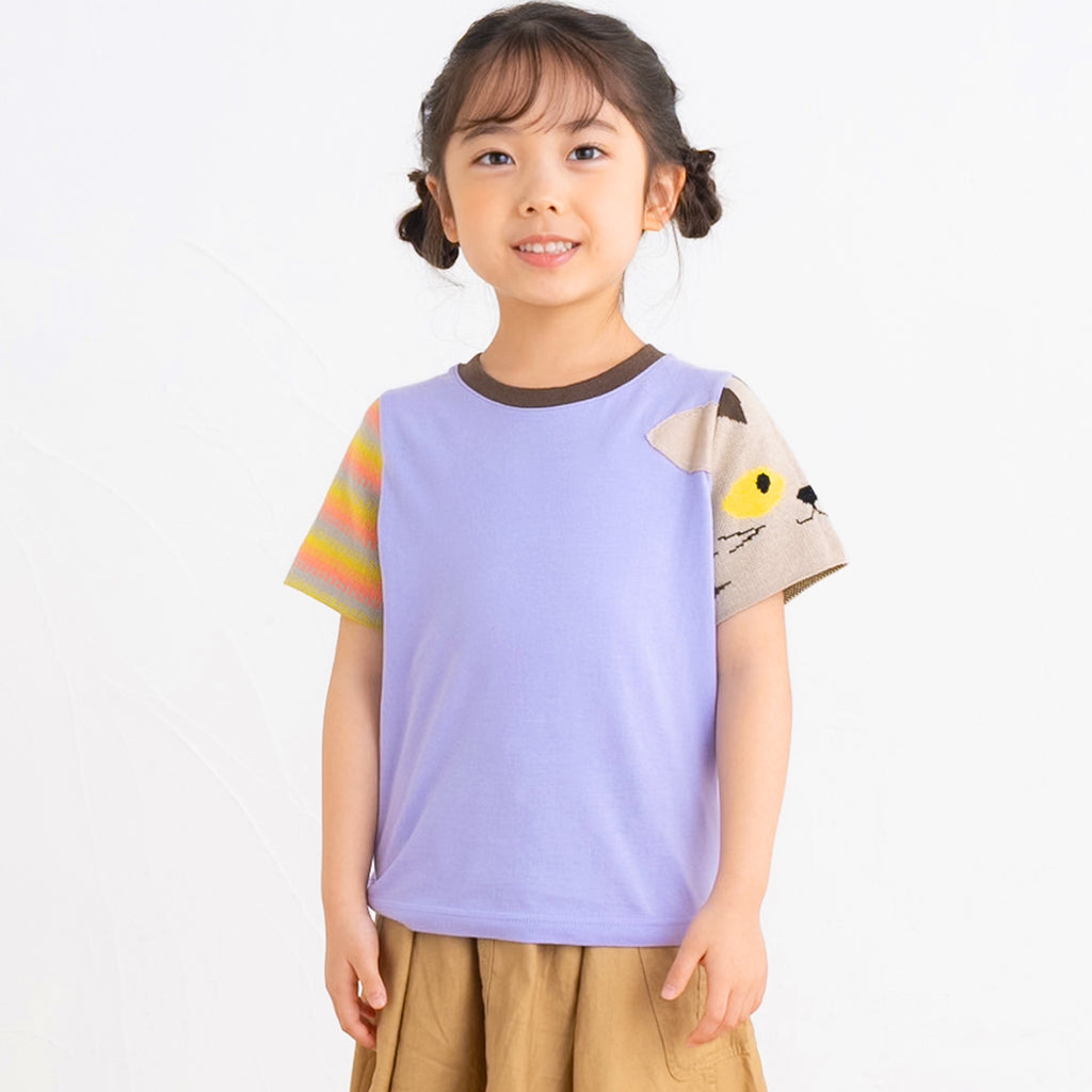 【SALE 30%OFF】ami amie :ねこニット袖Tシャツ/251016