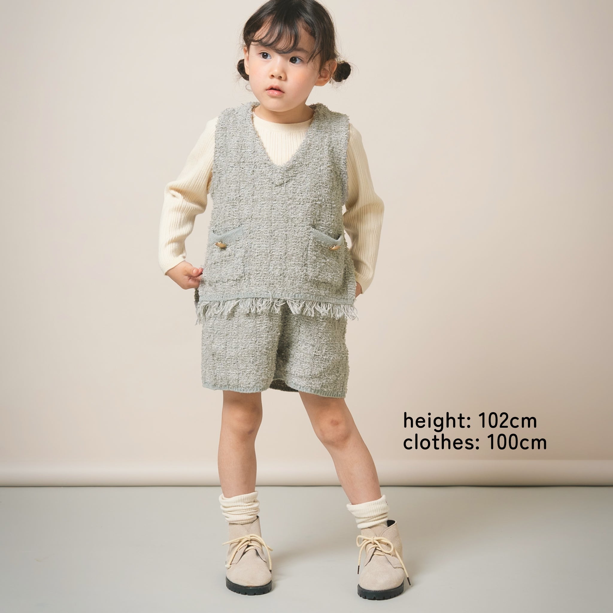 ami amie : ツイード風ニットフリンジ付きベスト