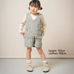 【New Arrival / キッズ&ママサイズ】ami amie : ツイード風ニットフリンジ付きベスト/253018