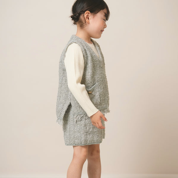 【New Arrival / キッズ&ママサイズ】ami amie : ツイード風ニットフリンジ付きベスト/253018