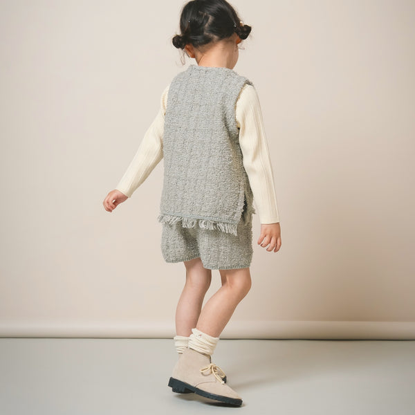 【New Arrival / キッズ&ママサイズ】ami amie : ツイード風ニットフリンジ付きベスト/253018