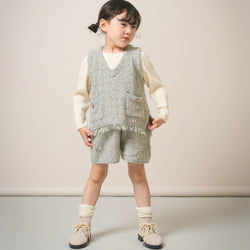 【New Arrival / キッズ&ママサイズ】ami amie : ツイード風ニットフリンジ付きベスト/253018