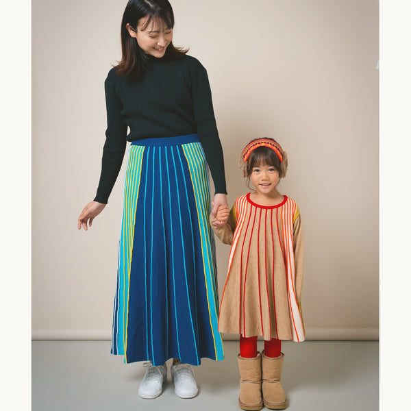 【New Arrival / キッズ&ママサイズ】ami amie : マルチカラーストライプAラインワンピース/253022