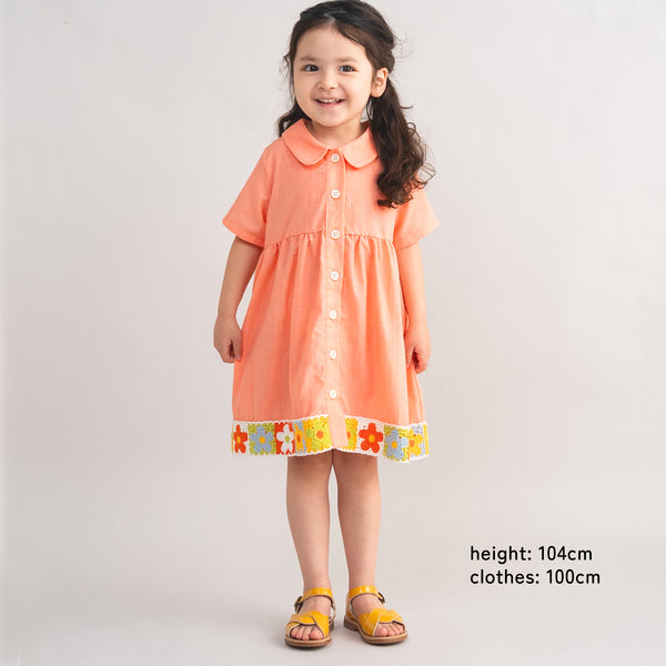 【New Arrival / キッズ&ママサイズ】ami amie : レトロフラワーかぎ針編み付きワンピース/261013