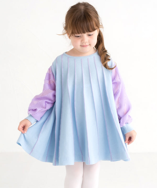 【SALE 30%OFF】ami amie : 袖シフォン長袖Aラインワンピース/241025