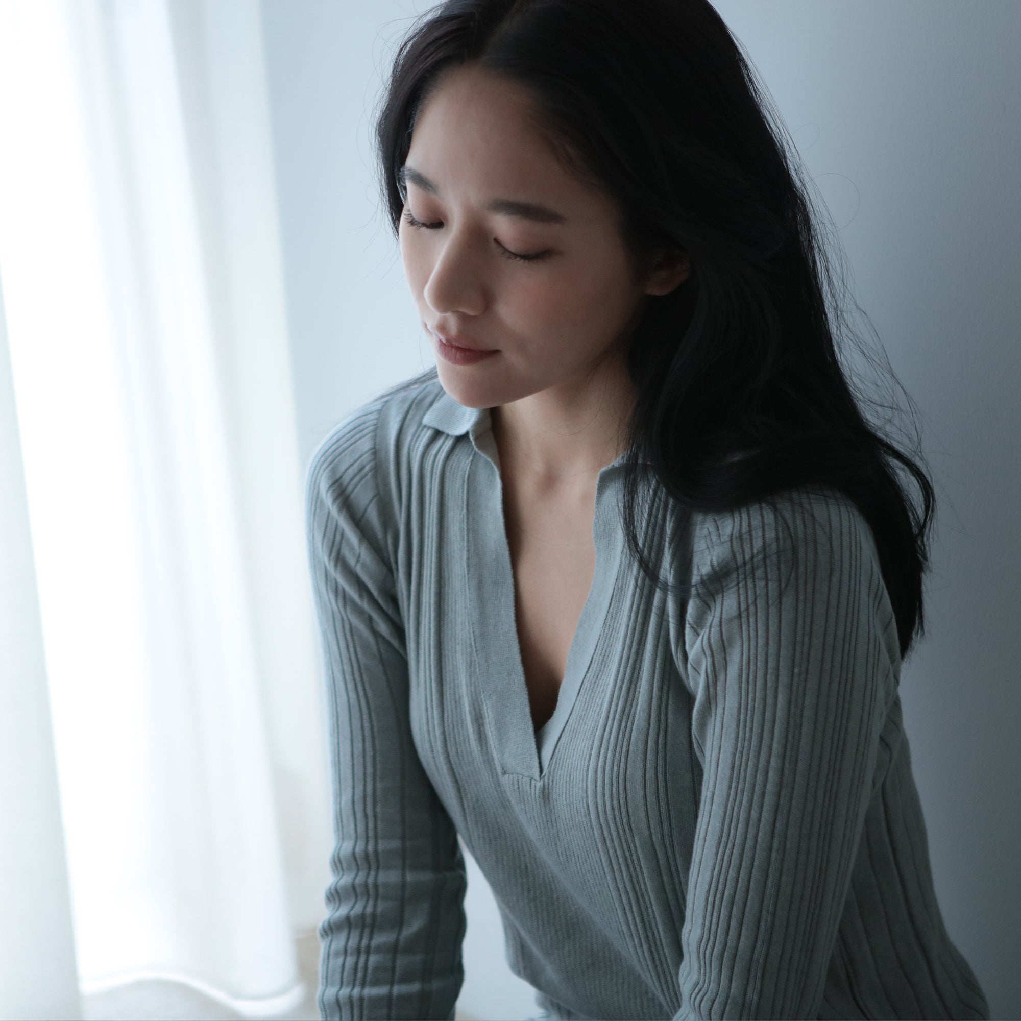 NETENE.：Fika Random Rib Knit Polo フィーカ ランダムリブニットポロ