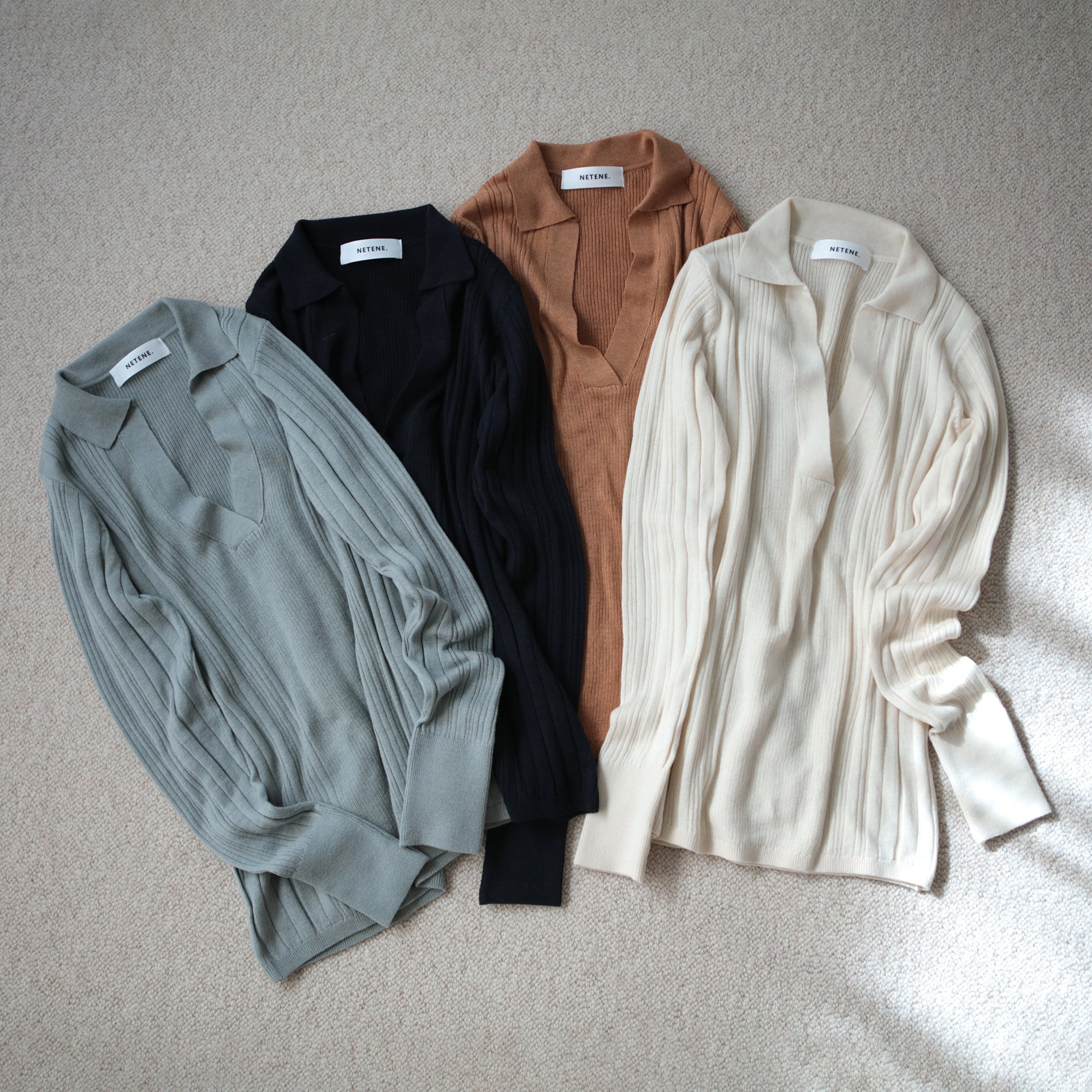 NETENE.：Fika Random Rib Knit Polo フィーカ ランダムリブニットポロ
