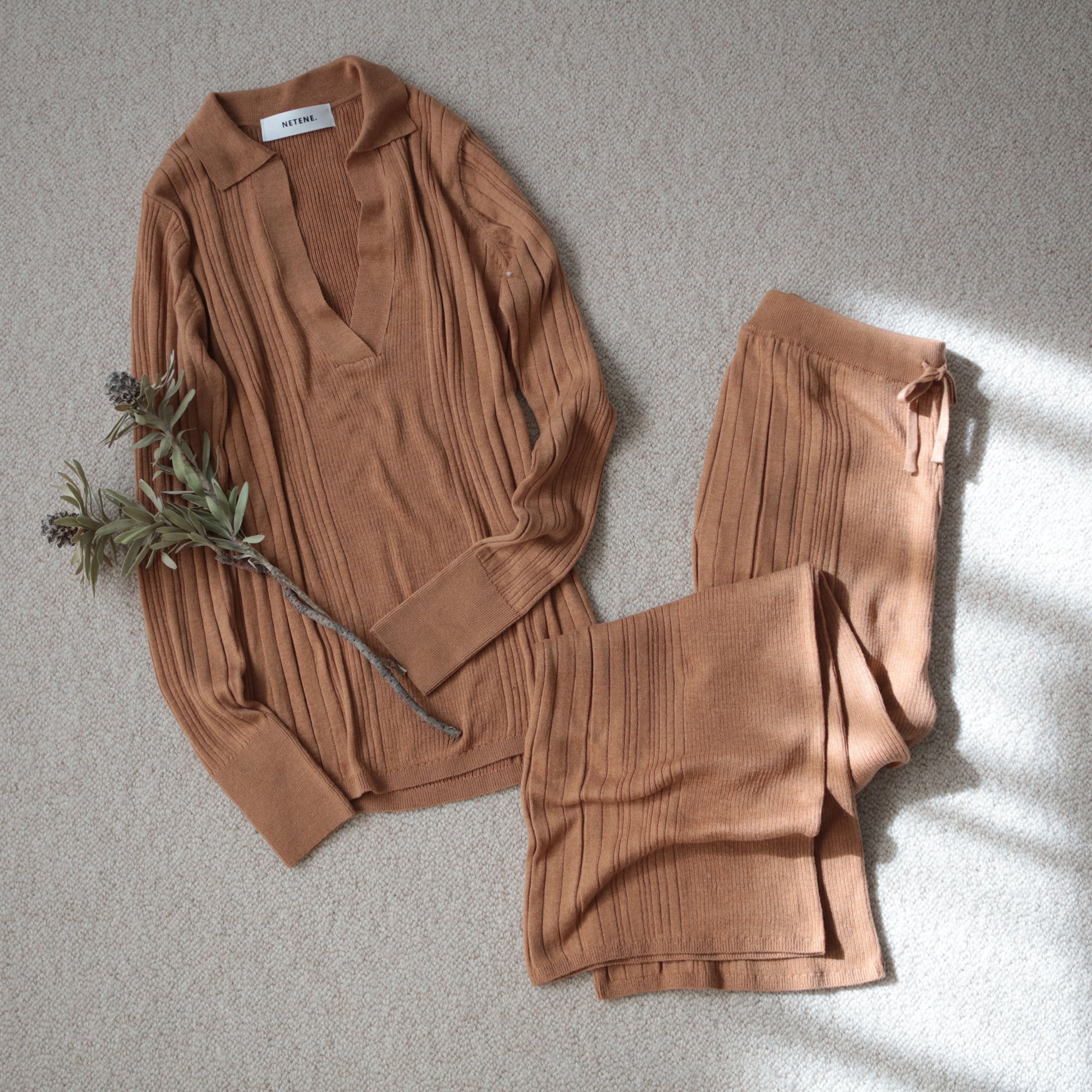 NETENE.：Fika Random Rib Knit pants フィーカ ランダムリブニットパンツ