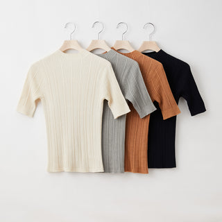 NETENE.：《SALE》Fika Random Rib Mock Neck Half Sleeve ランダムリブニット モックネックハーフスリーブ