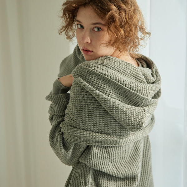 NETENE.：Puffy Knit Hoodie Stole  パフィーニットフードストール