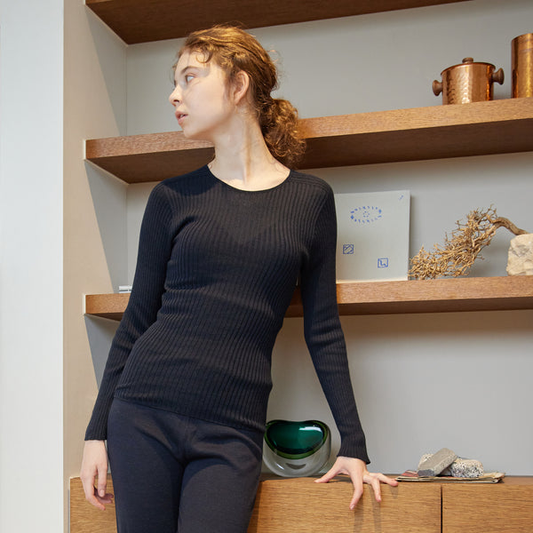 NETENE.：Comfy Knit Long Sleeve Crew Neck Pullover  コンフィニット長袖クルーネックプルオーバー