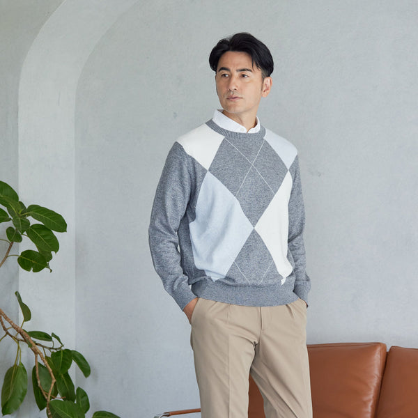 PERFECT TAN｜《SALE》アーガイルインターシャプルオーバー〈MENS〉