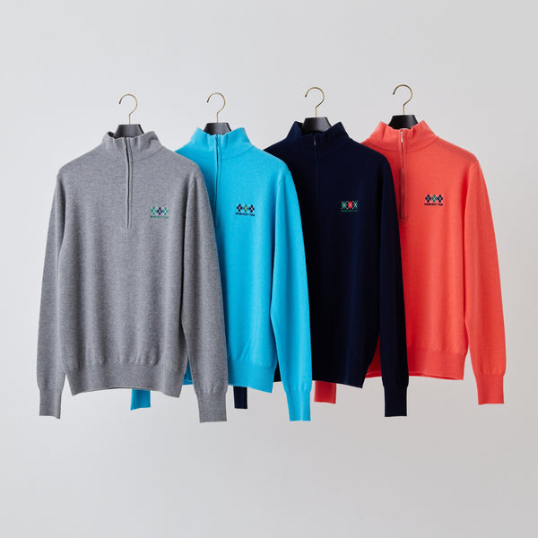 PERFECT TAN｜《SALE》カシミヤハーフジップ刺繍プルオーバー〈MENS〉