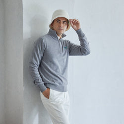 PERFECT TAN｜《SALE》カシミヤハーフジップ刺繍プルオーバー〈MENS〉