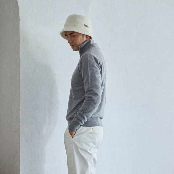 PERFECT TAN｜《SALE》カシミヤハーフジップ刺繍プルオーバー〈MENS〉