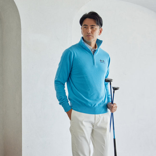 PERFECT TAN｜《SALE》カシミヤハーフジップ刺繍プルオーバー〈MENS〉