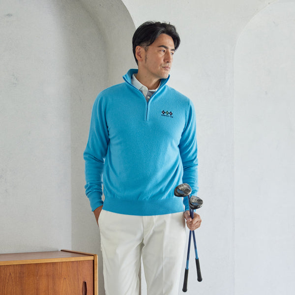 PERFECT TAN｜《SALE》カシミヤハーフジップ刺繍プルオーバー〈MENS〉