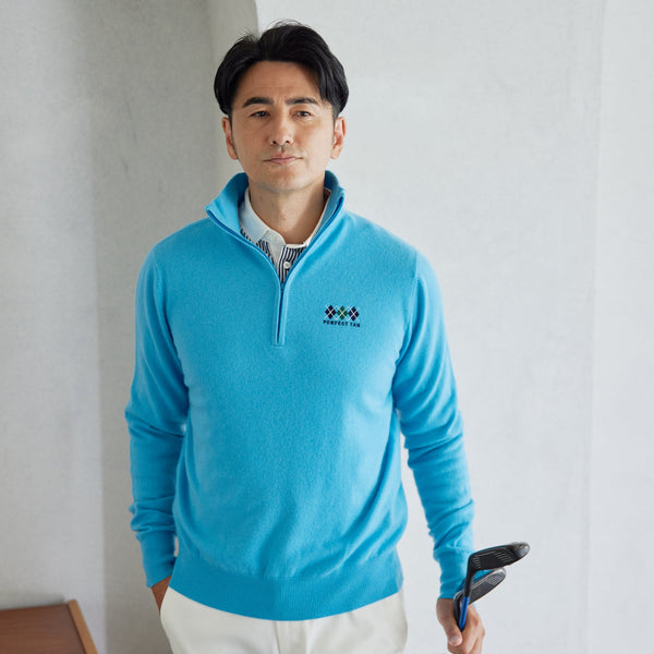 PERFECT TAN｜《SALE》カシミヤハーフジップ刺繍プルオーバー〈MENS〉