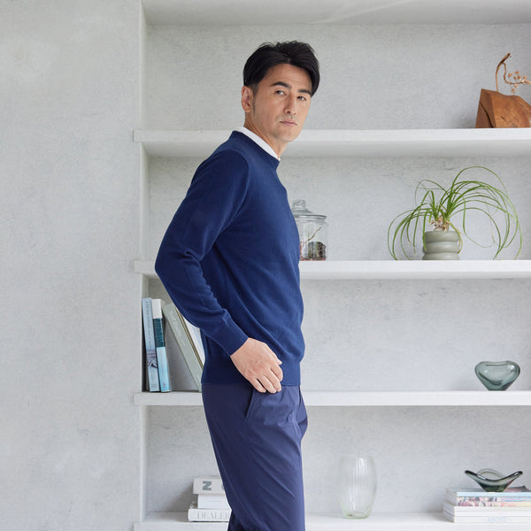 PERFECT TAN｜《SALE》カシミヤクルーネック刺繍プルオーバー〈MENS〉