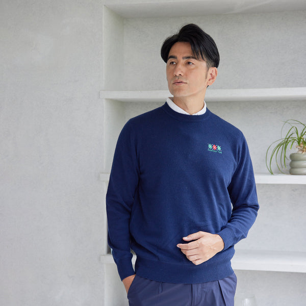 PERFECT TAN｜《SALE》カシミヤクルーネック刺繍プルオーバー〈MENS〉