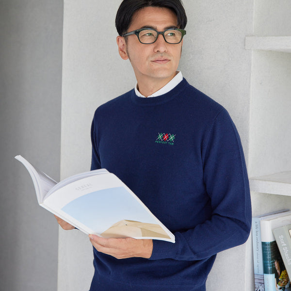 PERFECT TAN｜《SALE》カシミヤクルーネック刺繍プルオーバー〈MENS〉