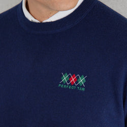 PERFECT TAN｜《SALE》カシミヤクルーネック刺繍プルオーバー〈MENS〉