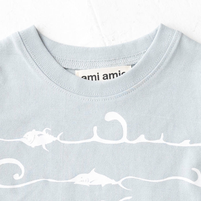 【SALE 30%OFF】ami amie :深海魚ボーダー和紙Tシャツ/221015