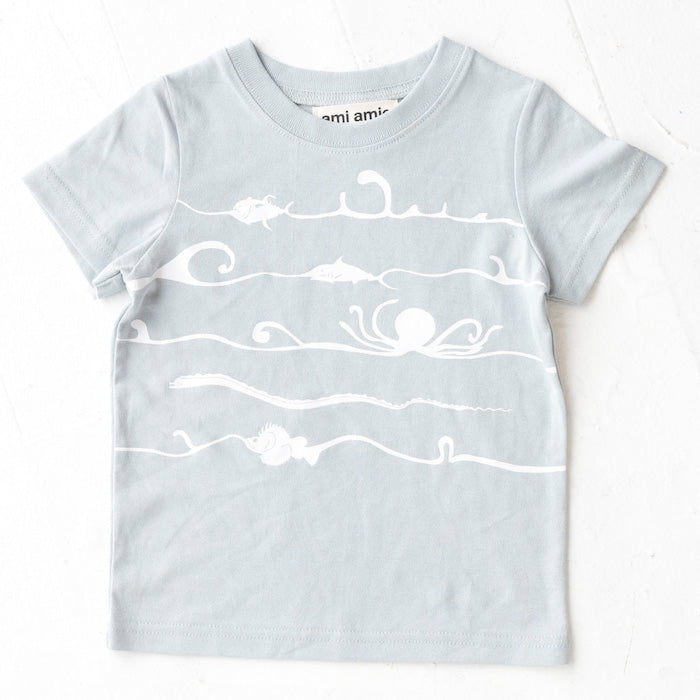 【SALE 30%OFF】ami amie :深海魚ボーダー和紙Tシャツ/221015