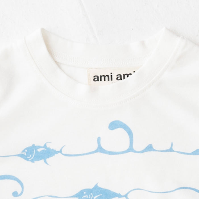 【SALE 30%OFF】ami amie :深海魚ボーダー和紙Tシャツ/221015