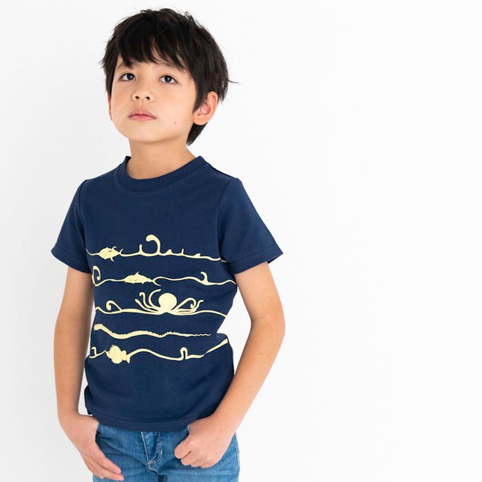 【SALE 30%OFF】ami amie :深海魚ボーダー和紙Tシャツ/221015