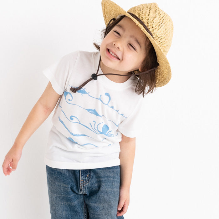 【SALE 30%OFF】ami amie :深海魚ボーダー和紙Tシャツ/221015