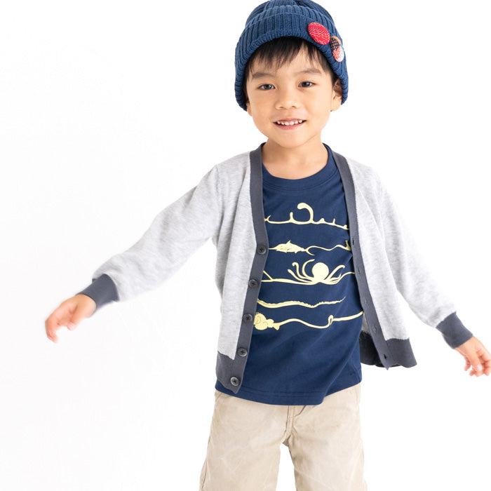 【SALE 30%OFF】ami amie :深海魚ボーダー和紙Tシャツ/221015