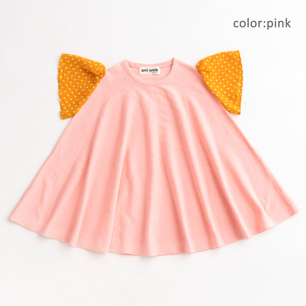 【SALE 30%OFF】ami amie : ドットシフォン袖Aラインワンピース/231024