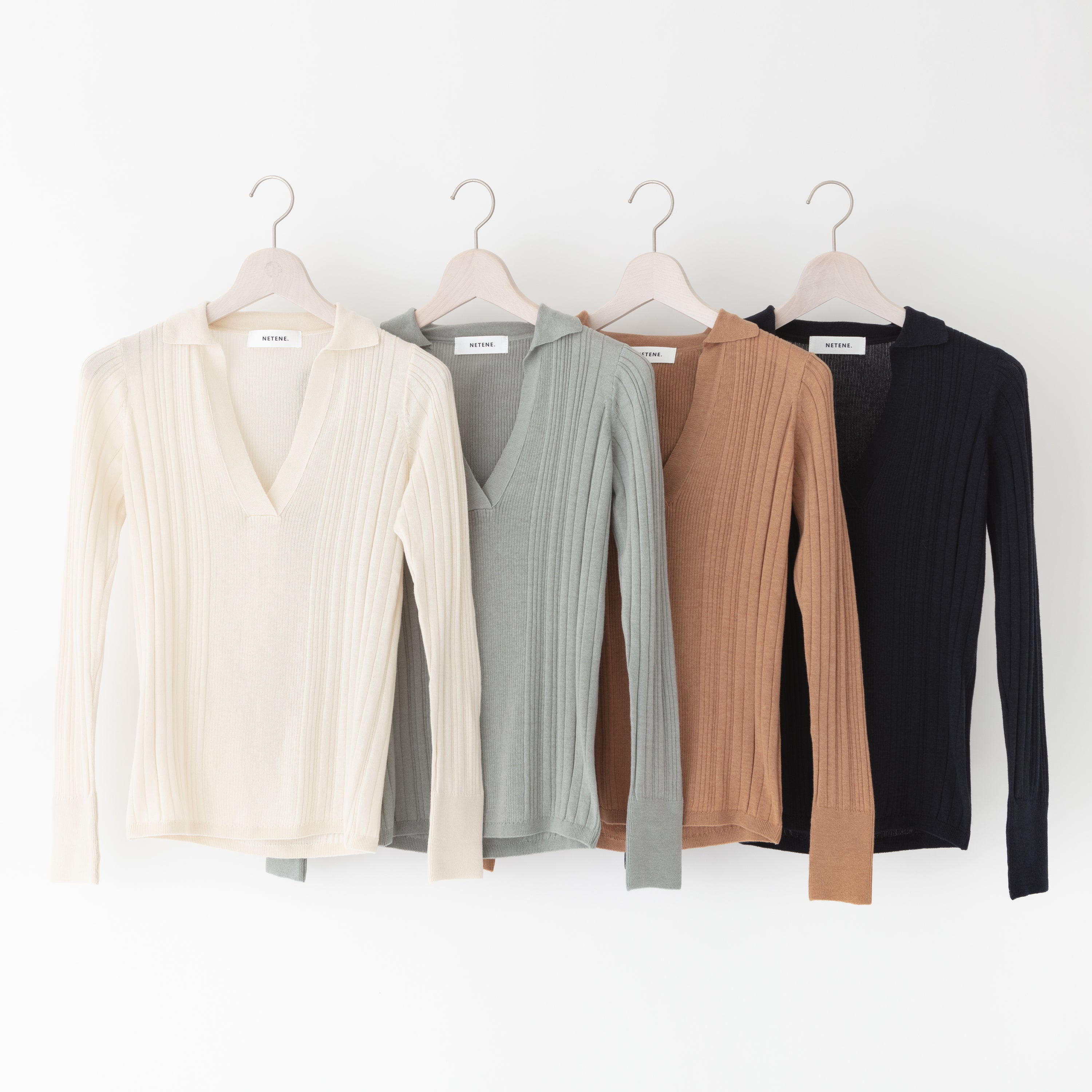 NETENE.：Fika Random Rib Knit Polo フィーカ ランダムリブニットポロ